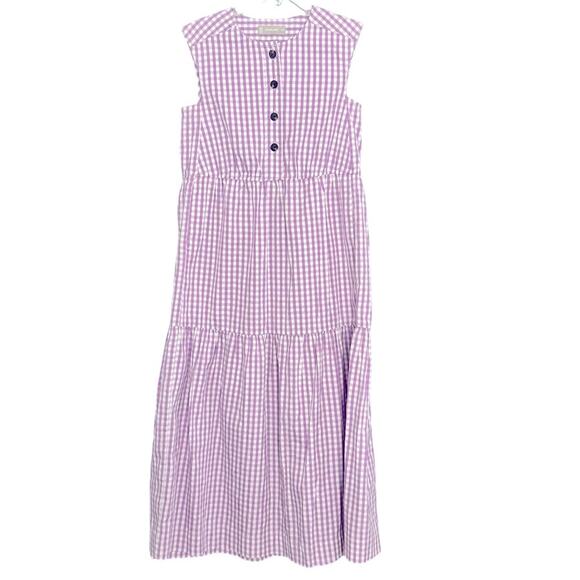 EVERLANE The Tiered Sleeveless Button Down Midi Dress Orchid Gingham-Size XXS - Picture 2 of 10